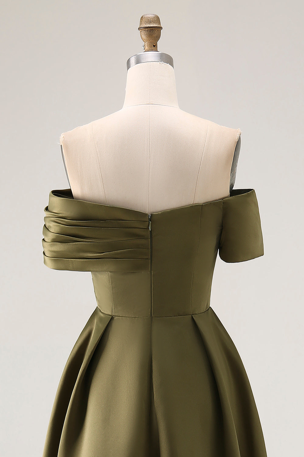 Off the Shoulder Ruched Olive Midi Mother of the Bride Dress