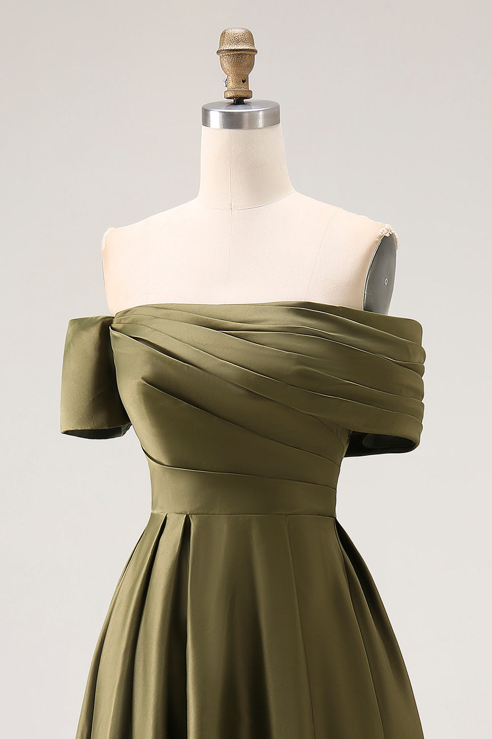 Off the Shoulder Ruched Olive Midi Mother of the Bride Dress