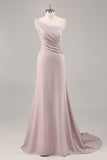 One Shoulder Mermaid Long Khaki Formal Dress