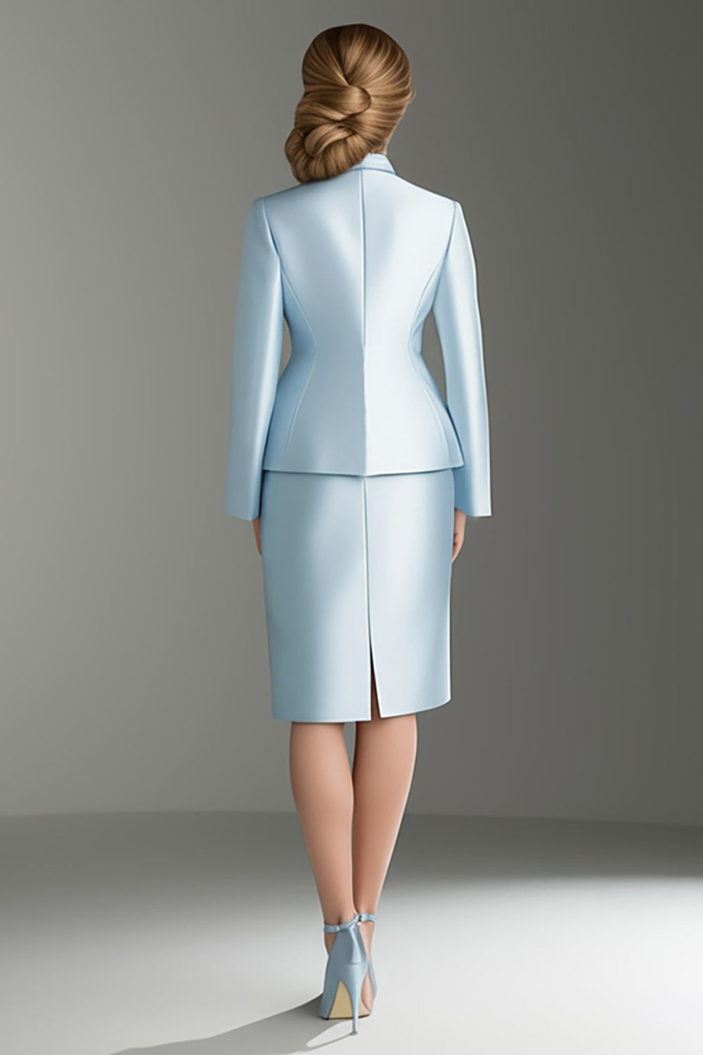 Blue Satin V-Neck Long Sleeves 2 pieces Mother Of The Bride Dress