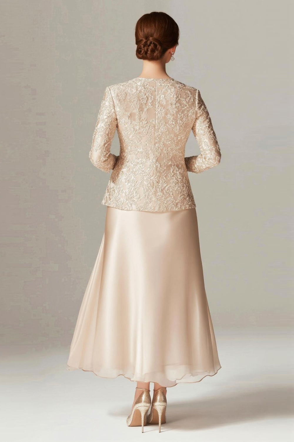A-Line Champagne Chiffon 2-Piece Mother of the Bride Dress