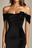 Black Mermaid Satin Off the Shoulder Evening Dress with Slit