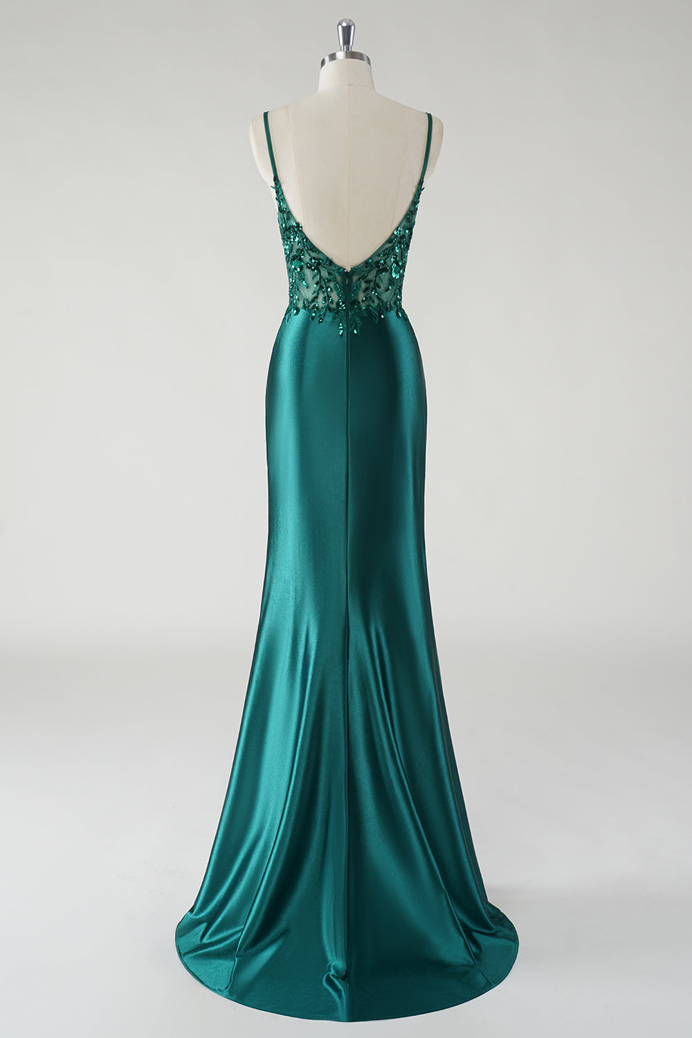 Sparkly Dark Green Mermaid Spaghetti Straps Prom Dress with Slit