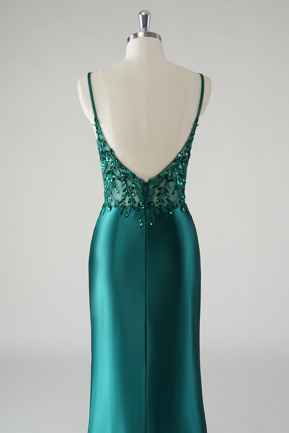 Sparkly Dark Green Mermaid Spaghetti Straps Prom Dress with Slit