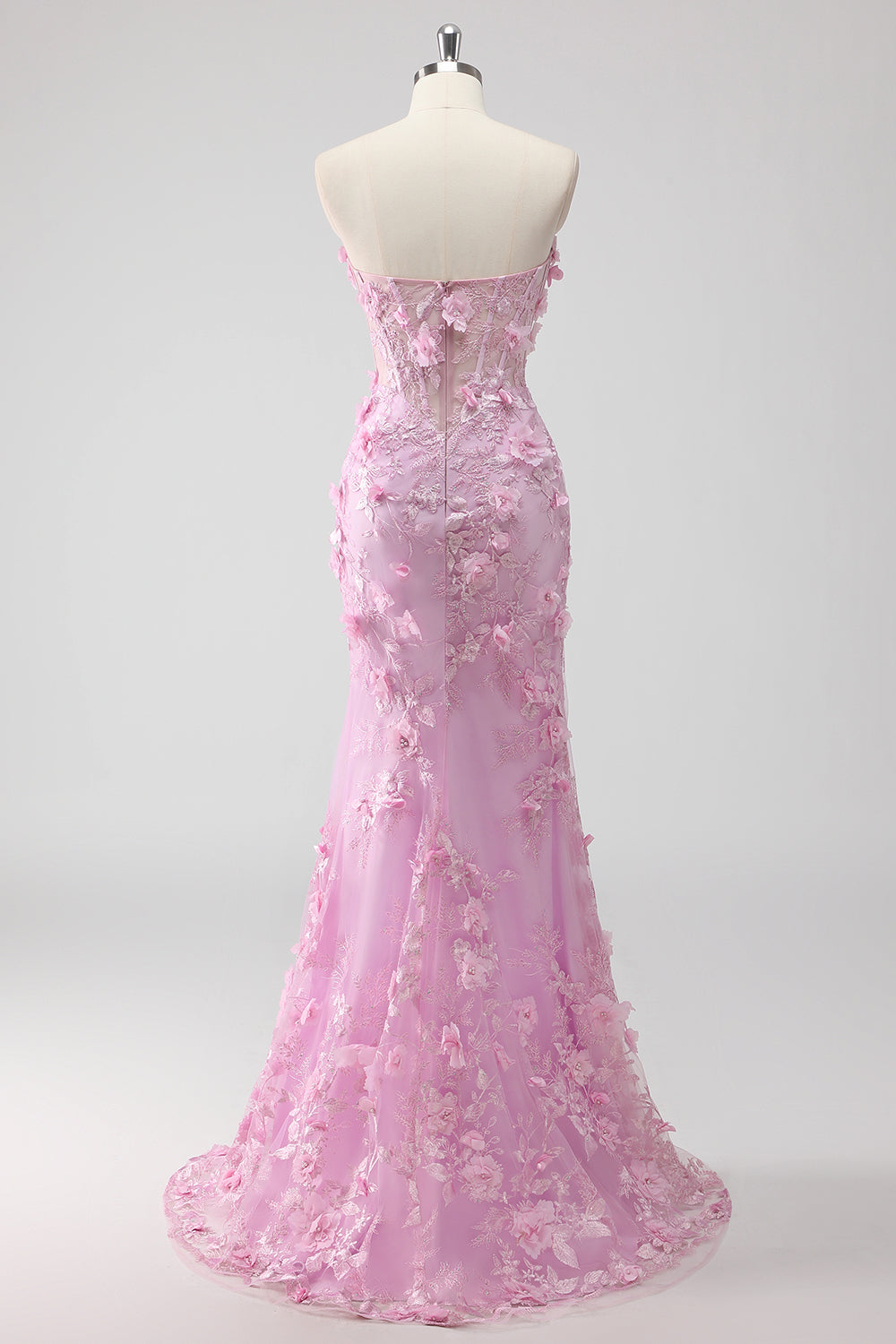 Lilac Strapless Corset Appliqued Mermaid Long Prom Dress