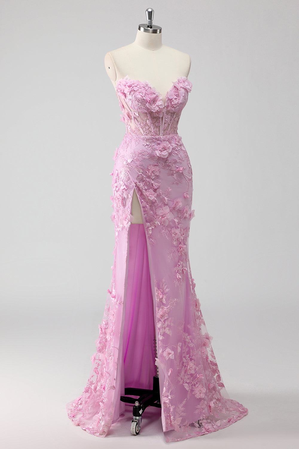 Lilac Strapless Corset Appliqued Mermaid Long Prom Dress