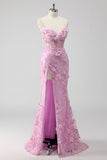 Lilac Strapless Corset Appliqued Mermaid Long Prom Dress