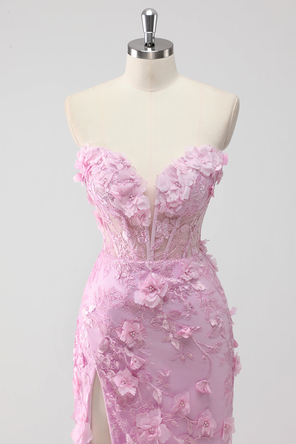 Lilac Strapless Corset Appliqued Mermaid Long Prom Dress