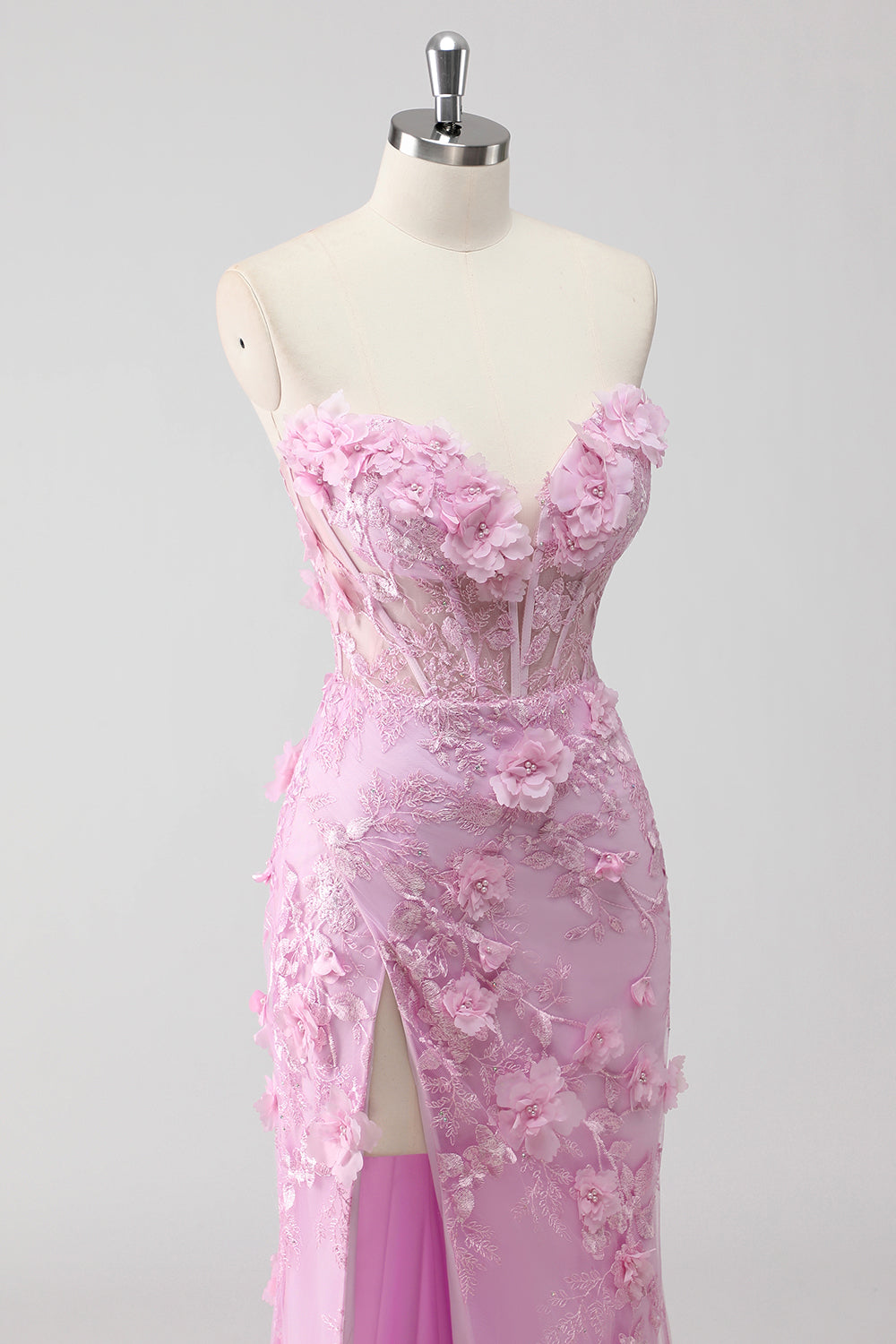 Lilac Strapless Corset Appliqued Mermaid Long Prom Dress