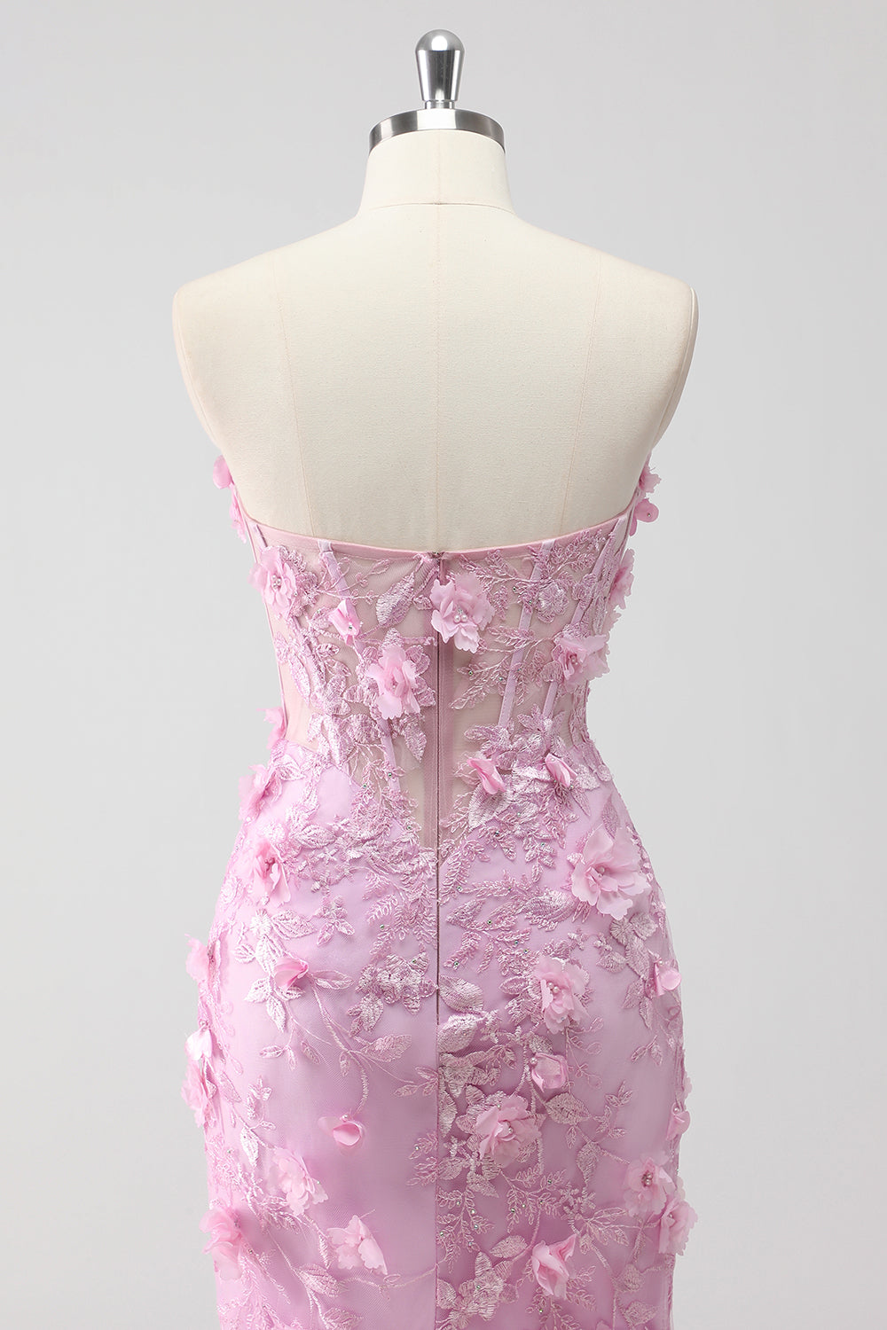 Lilac Strapless Corset Appliqued Mermaid Long Prom Dress