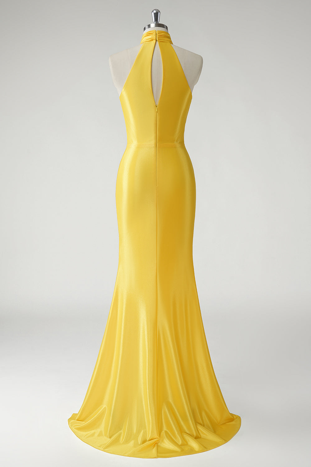 Mermaid Halter Satin Yellow Long Prom Dress
