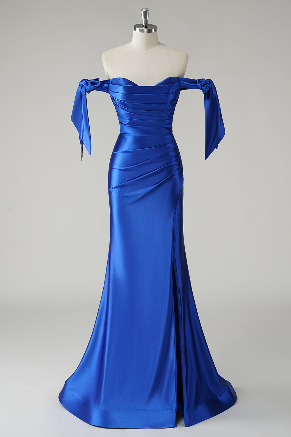 Royal Blue Mermaid Off the Shoulder Pleated Long Prom Dress