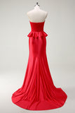 Red Mermaid Sweetheart Keyhole Long Prom Dress with Slit