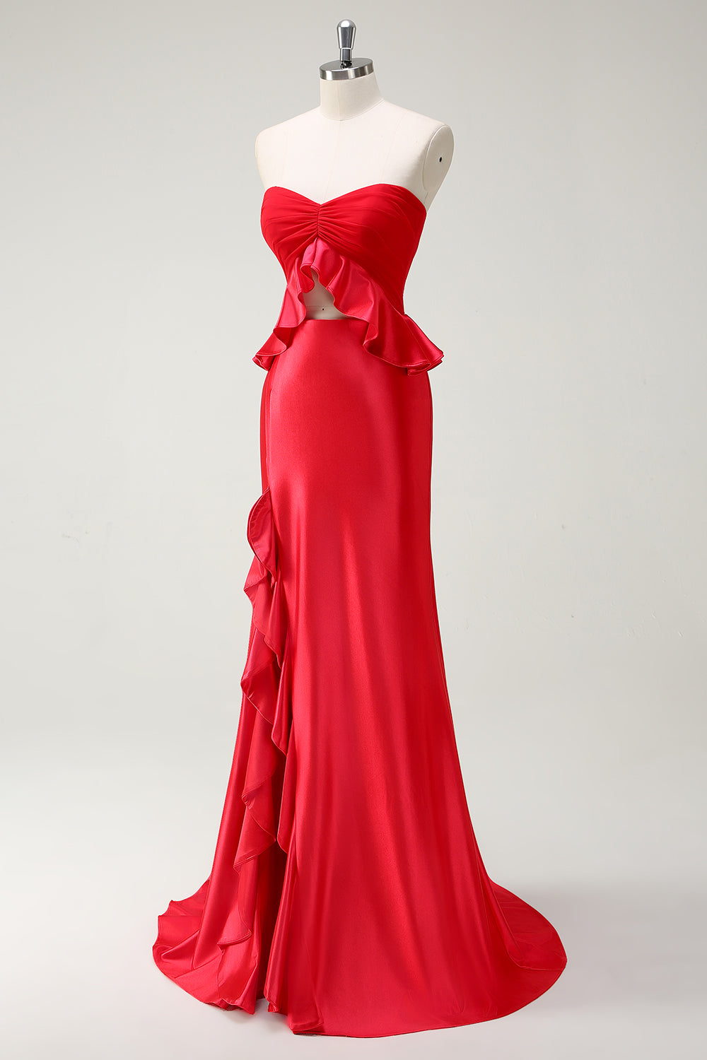 Red Mermaid Sweetheart Keyhole Long Prom Dress with Slit