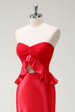 Red Mermaid Sweetheart Keyhole Long Prom Dress with Slit