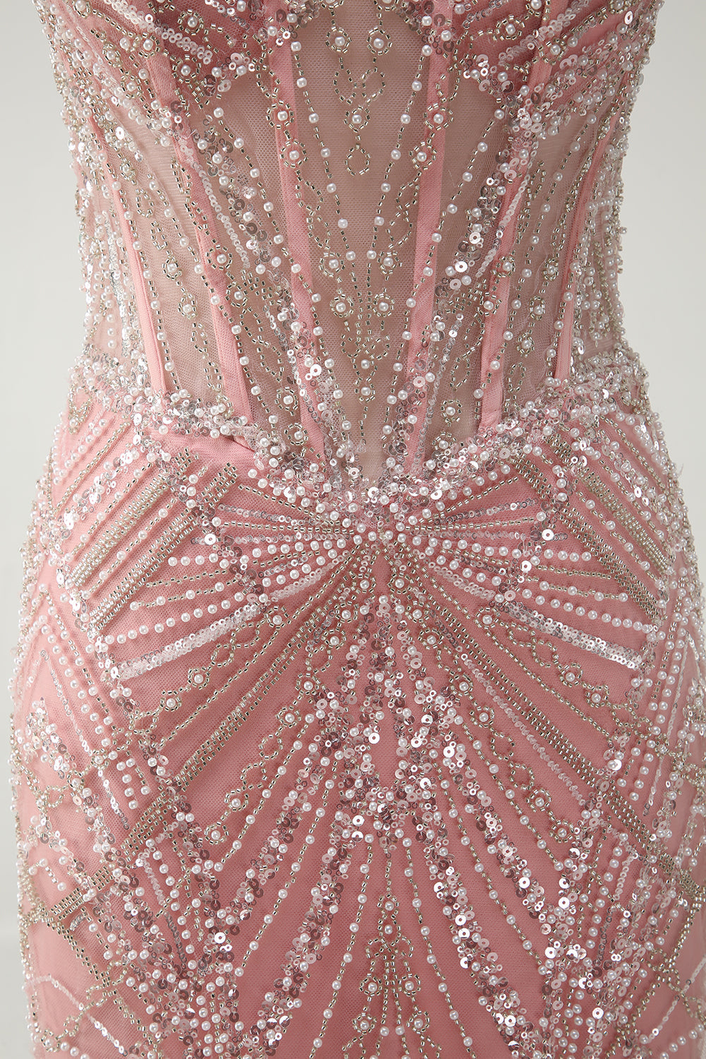 Sparkly Pink Mermaid Spaghetti Straps Sequin Corset Long Prom Dress
