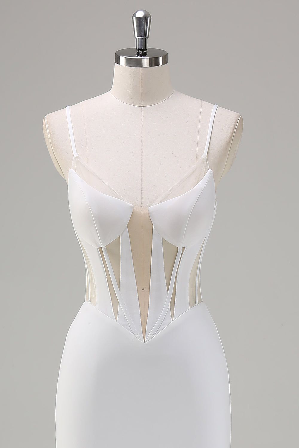 White Mermaid Spaghetti Straps Corset Long Wedding Dress with Lace Up Back