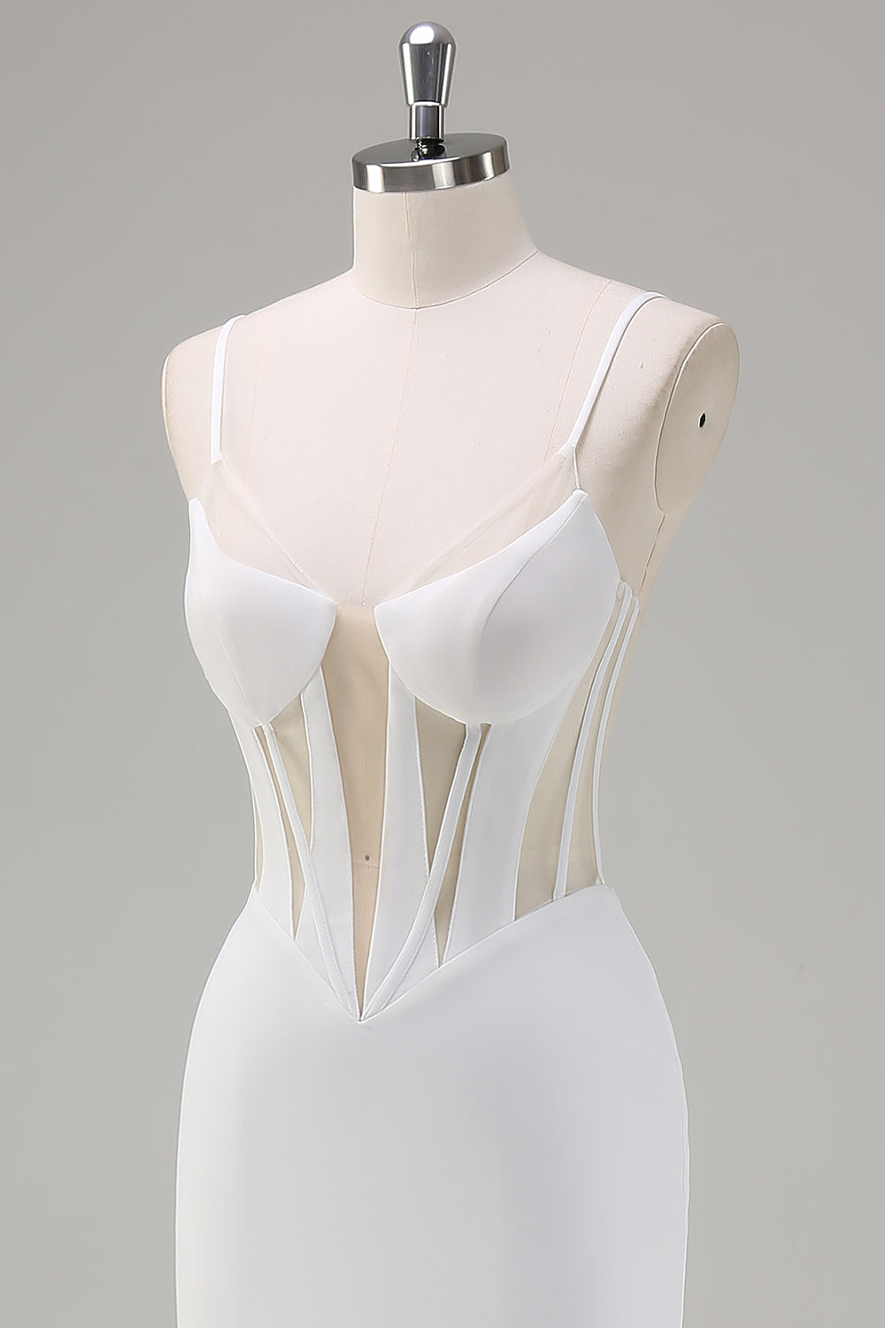 White Mermaid Spaghetti Straps Corset Long Wedding Dress with Lace Up Back