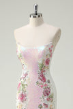 Sparkly White Mermaid Strapless Floral Long Prom Dress