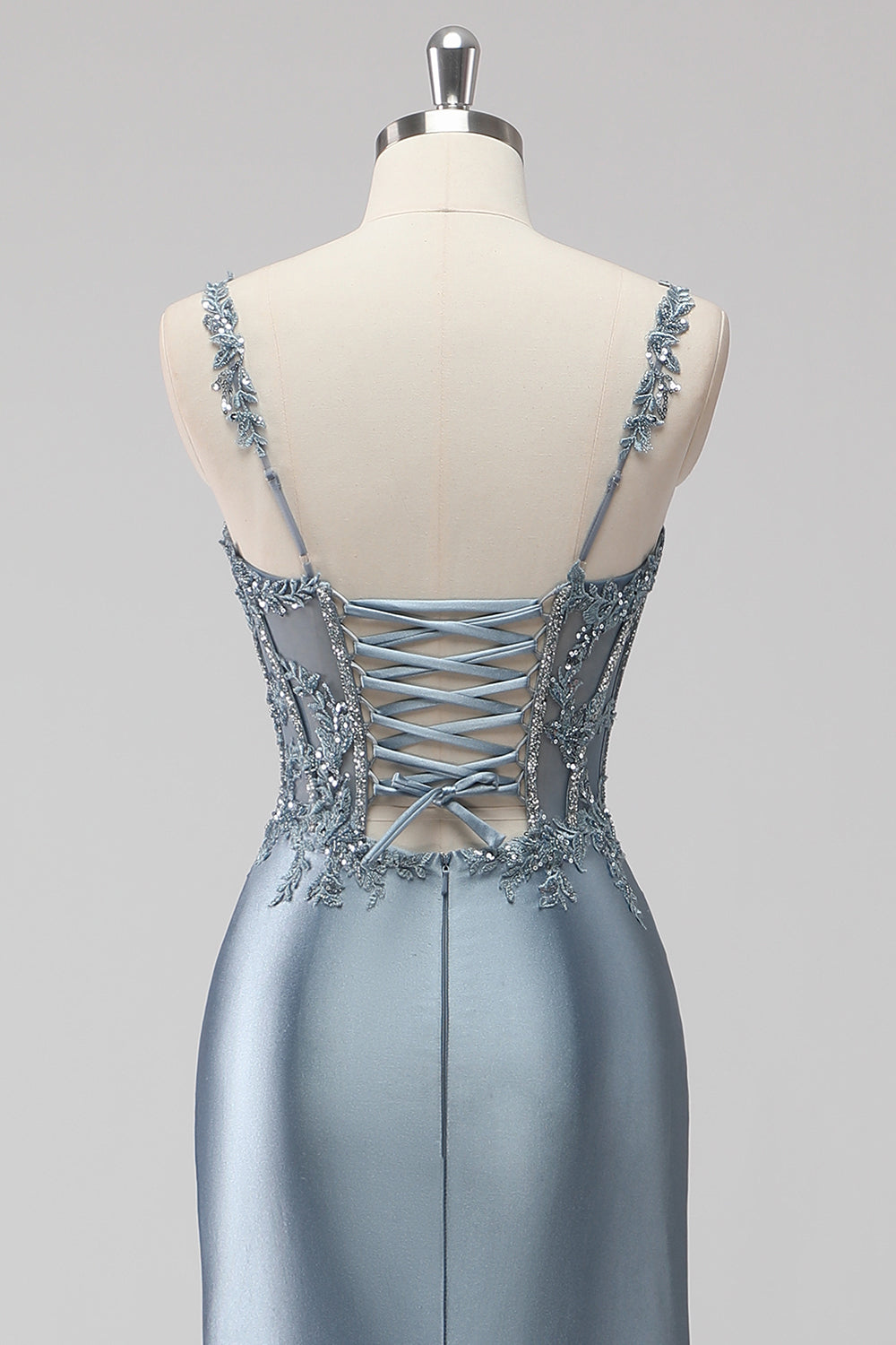 Blush Satin Mermaid Sequin Long Prom Dress with Slit