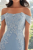 Off the Shoulder Sky Blue A Line Appliqued Mother of the Bride