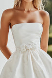 Strapless White A-Line Satin Mini Graduation Dress