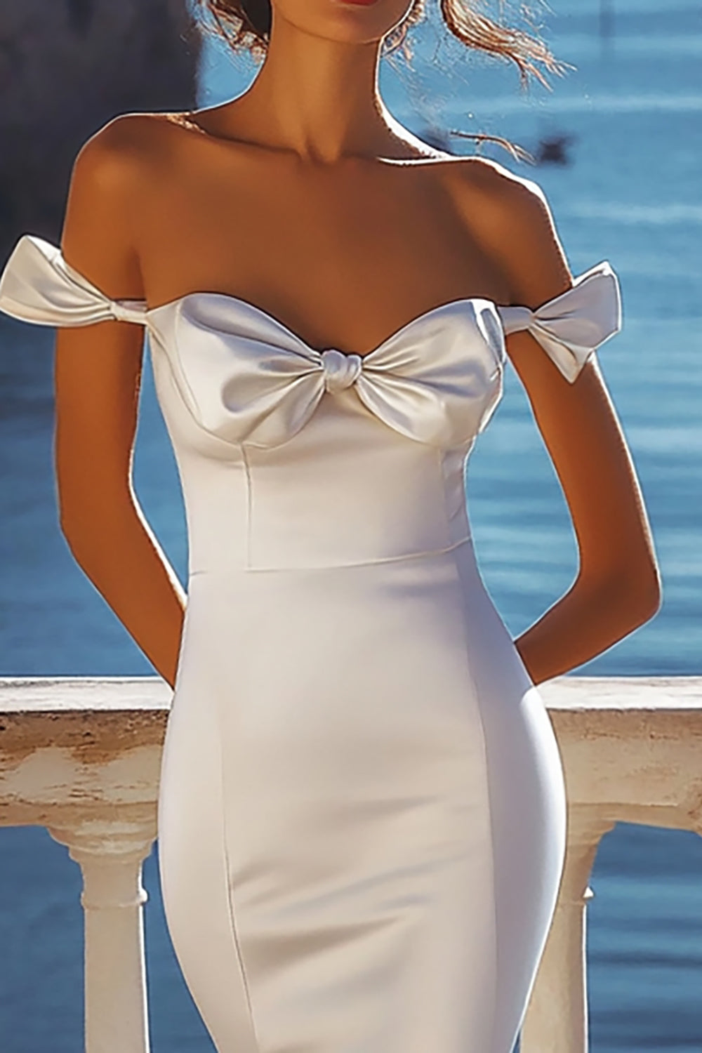 Mermaid White Off The Shoulder Wedding Dress with Slit