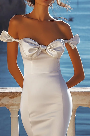 Mermaid White Off The Shoulder Wedding Dress with Slit