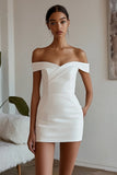 White Off The Shoulder Short Tight Graduation Dress