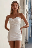 White Bodycon Strapless Short Graduation Dress