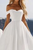 White Off the Shoulder A Line Graduation Dress