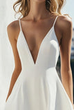 White A Line Spaghetti Straps Short Graduation Dress