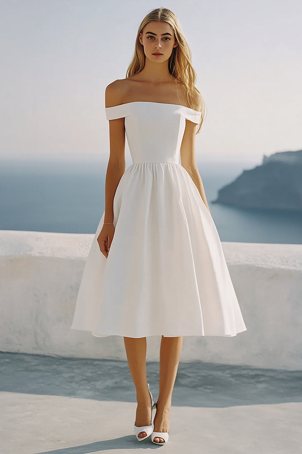 Off The Shoulder A Line White Graduation Dress