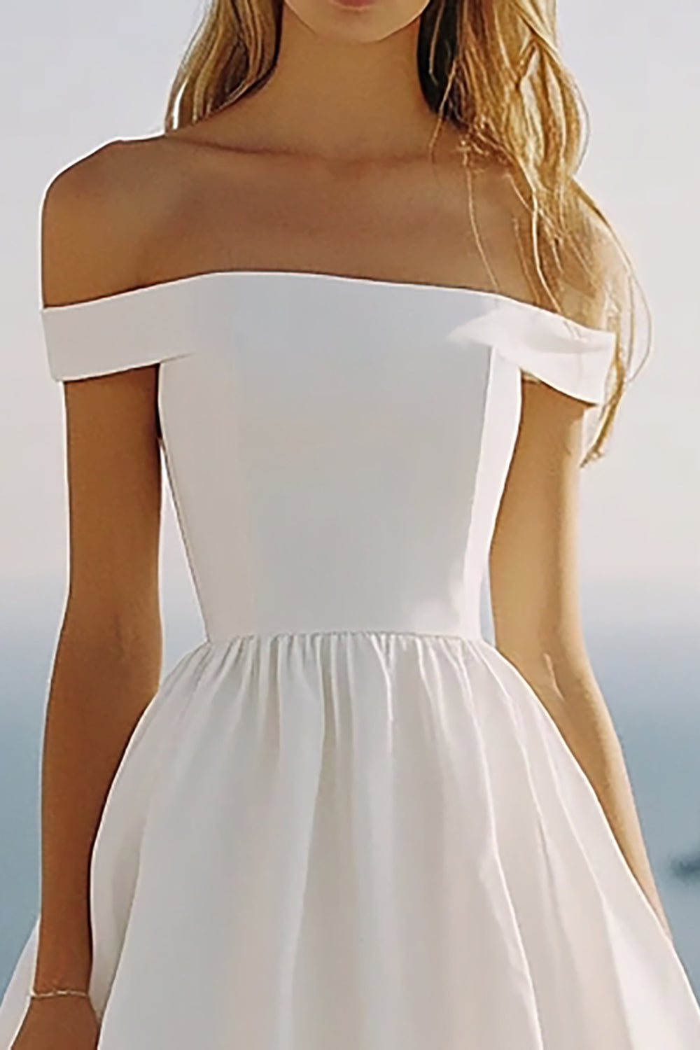 Off The Shoulder A Line White Graduation Dress