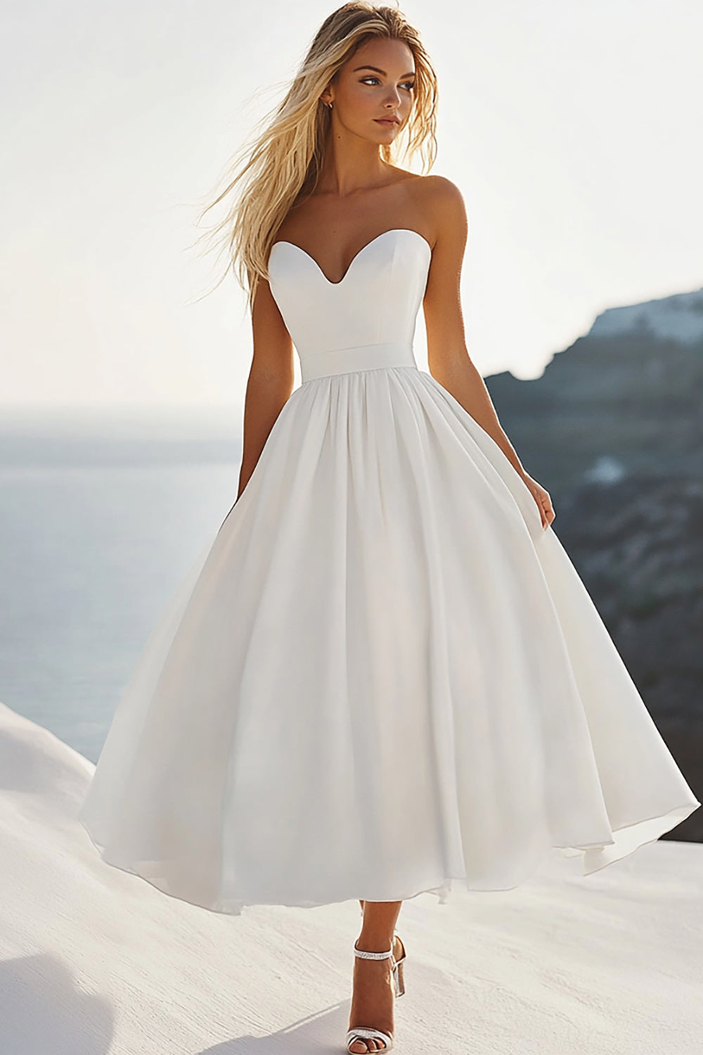 A Line Sweetheart White Graduation Dress
