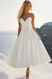 A Line Sweetheart White Graduation Dress