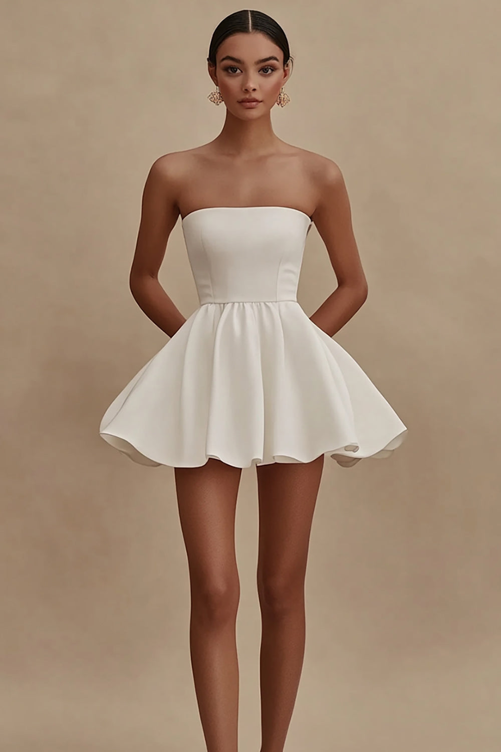 White A Line Strapless Short Graduation Dress