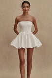 White A Line Strapless Short Graduation Dress