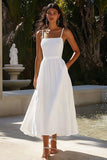 Elegant White Spaghetti Straps A Line Graduation Dress