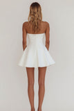 Simple White A-Line Strapless Little White Graduation Dress