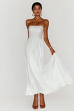 Satin White Strapless A Line Boho Beach Dress