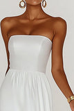 Satin White Strapless A Line Boho Beach Dress