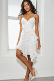 White Spaghetti Straps Ruffled Short Graduation Dress