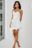 Chic White Sweetheart Bodycon Ruffled Short Graduation Dress