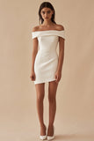 White Sheath Off the Shoulder Short Graduation Dress