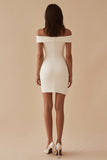White Sheath Off the Shoulder Short Graduation Dress
