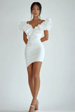 Bodycon White V-Neck Satin Short Graduation Dress