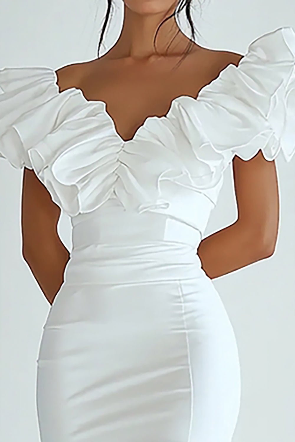 Bodycon White V-Neck Satin Short Graduation Dress