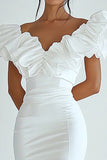 Bodycon White V-Neck Satin Short Graduation Dress