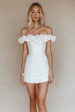 White Bodycon Off The Shoulder Satin Short Graduation Dress
